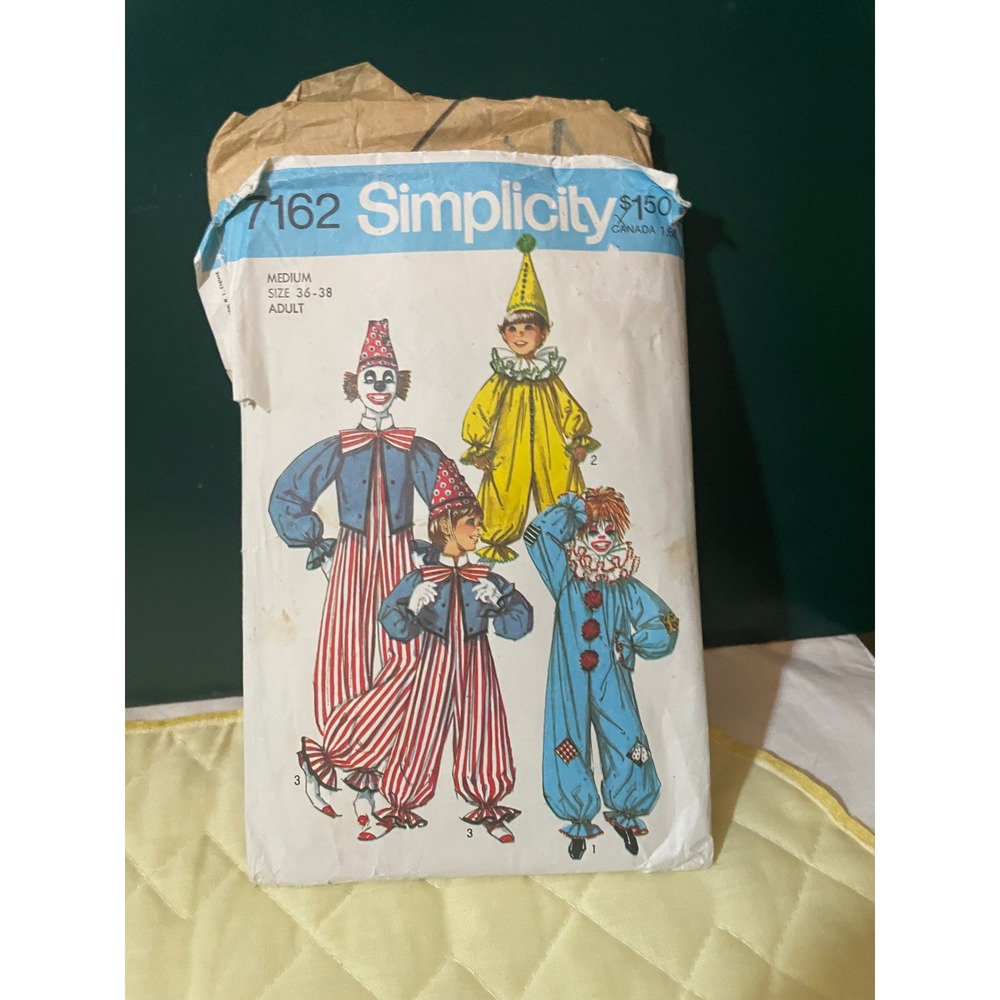 Vintage Simplicity 7162 Clown Costume Sewing Pattern Adult Medium 36-38 Retro
